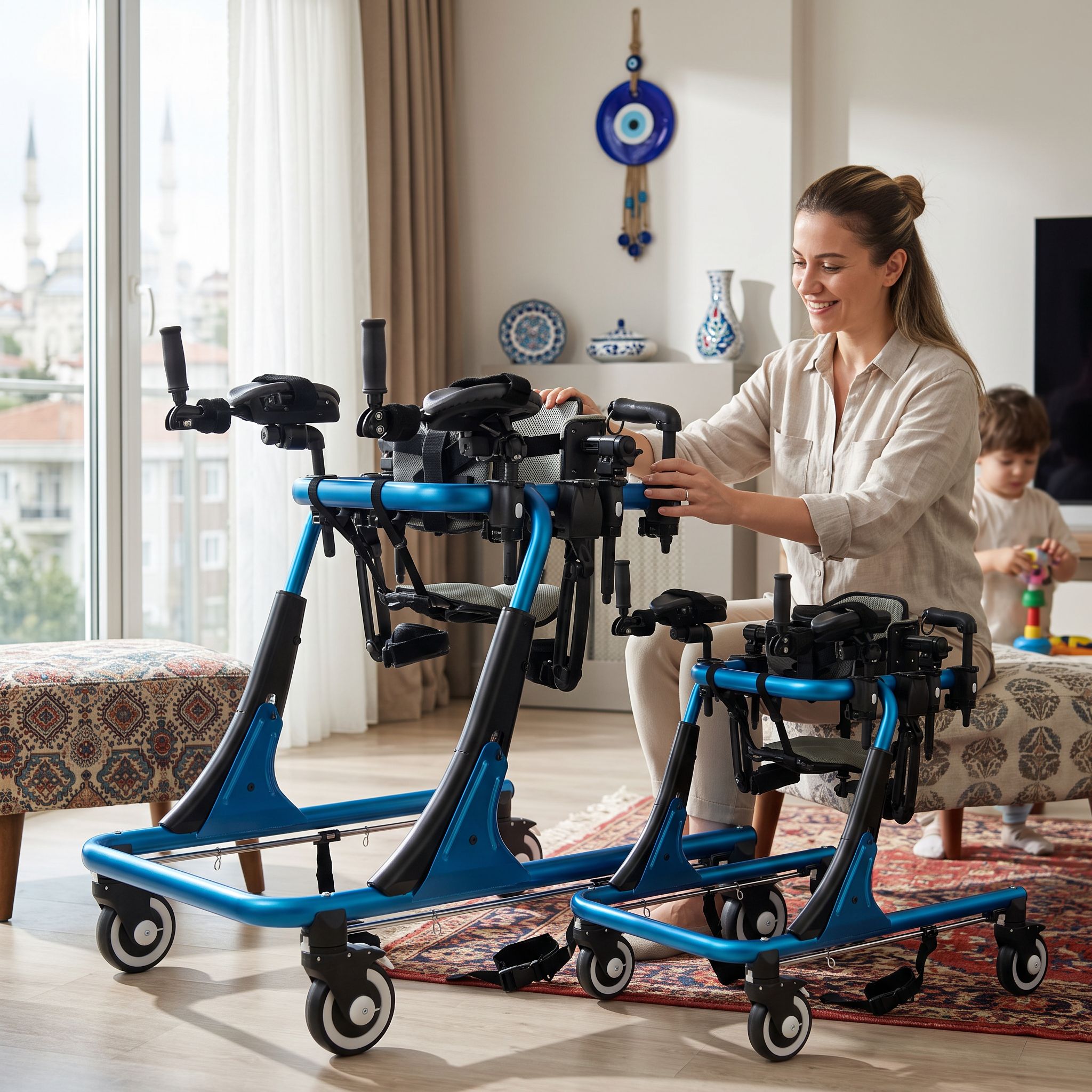 Modern ters walker ürününü ve kullanım detaylarını gösteren gerçekçi sahne