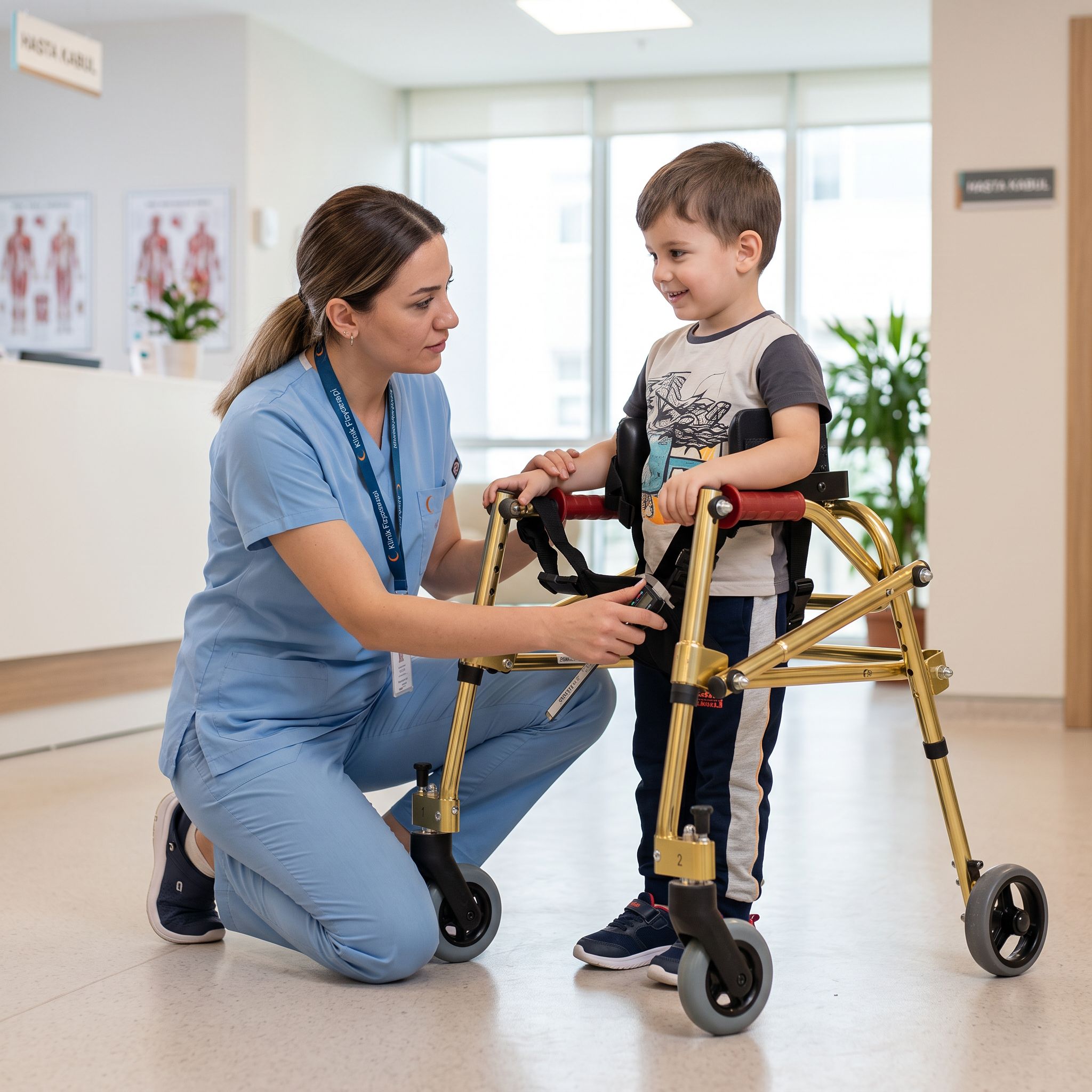 Ters walker yükseklik ayarı yapılırken model üzerinde tutma kolunun ölçülmesi