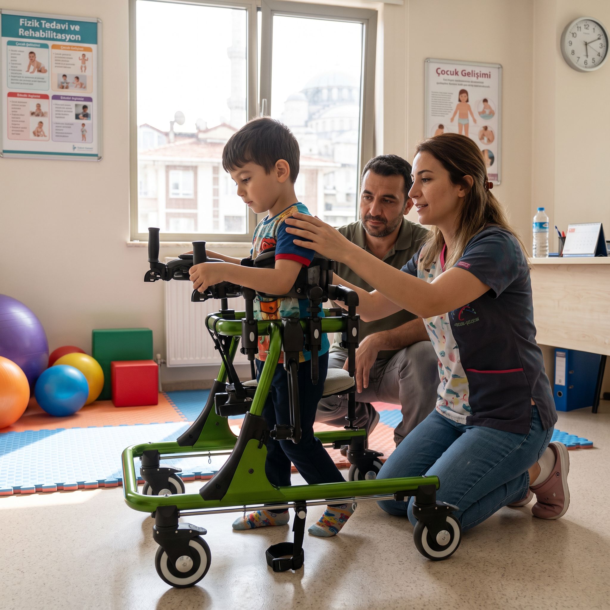 Nimbo Walker kullanan çocukta duruş takibini gösteren klinik sahne